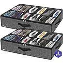 homyfort Large Heavy Duty Underbed Shoe Storage Bag with Clear Lid, Under Bed Shoes Tidy Organiser, Foldable Fabric Holder Closet, 12 Pockets x 2, 74.5 x 60 x 15 cm, Linen-like Black Pattern, XAUBSB2P