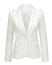 Lookbook Store Women White Notched Lapel Pocket Button Work Office Blazer Jacket Suit Size S