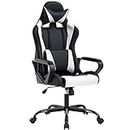 BestOffice Ergonomic Office Chair, High-Back White Gaming Chair with Lumbar Support PC Computer Chair Racing Chair PU Task Chair Ergonomic Executive Swivel Rolling Chair for Back Pain People,White