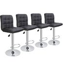 Set of 4 Bar Stools Adjustable Height Swivel Dining Chairs Modern Counter Black