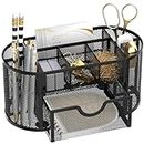 SUPEASY Small Metal Desk Organizer with Drawers, Desk Accessories & Workspace Organizers, Black Stationary Organizer with 9 Compartments for office essentials, 8.6 x 4.3 x 4.1 Inch, 1 Pack