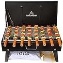 Qualiroast Barbeque Grill Set for Home Chicken Griller Barbeque Grill Breifcase,Portable Tandoori Grill for Home,Outdoor, Charcoal Bbq Grill Set with Accessories 8 skewers,1 Grill,1 kg Coal,1 Tong,1 Glove (MEDIUM)