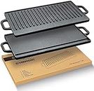 Overmont Pre-Seasoned 17x9" Cast Iron Reversible Grill Pan with Handles for Stovetop Camping BBQ