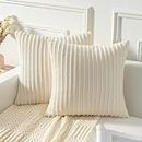 Kevin Textile Pack of 2, Corduroy Soft Decorative Square Throw Pillow Cover Cushion Covers, Home Decor for Sofa Couch Bed Chair 18x18 Inch/45x45 cm (Creamy White)
