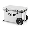 RTIC 52 Quart Ultra-Light Wheeled Hard Cooler Insulated Portable Ice Chest Box for Beach, Drink, Beverage, Camping, Picnic, Fishing, Boat, 30% Lighter Than Rotomolded Coolers, White & Grey