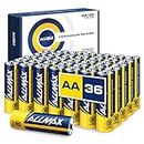 Piles alcalines Allmax AA à Puissance maximale (36 pièces) – Durée de Vie Ultra Longue : 10 Ans, étanche, adaptée aux appareils – alimentée par la Technologie EnergyCircle (1,5 Volt).