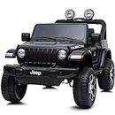 Licensed Jeep Wrangler Rubicon 12V Ride On Children’s Jeep with 2.4G Bluetooth Parental Remote Control - Black