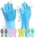 Hilosofy™ Gloves Magic Silicone Dish Washing Gloves, Silicon Cleaning Gloves, Silicon Hand Gloves for Kitchen Dishwashing and Pet Grooming, Great for Washing Dish, Car, Bathroom (Multicolour, 1 Pair)