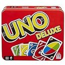Mattel Games UNO Deluxe en Caja metálica, Juego de 108 Cartas para familias, niños y Adultos, 2-10 Jugadores, Partir de 7 años, (Mattel K0888)