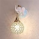 Children's Room Wall Lamp Dimmable E27 Cartoon Elephant Look Indoor Wall Lights Modern Crystal Lampshade 3 Color Temperature Adjustable for Boy Girl Bedroom Decorative Lighting,Blue lofty ambition
