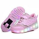 YCOMI Girls Boys LED Light roller shoes with single wheel skate sneaker, Pink, 38 M EU/5.5 M US Big Kid