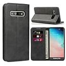 Cavor for Samsung Galaxy S10 Plus Case,for Samsung S10 Plus Case,Cowhide Pattern Leather Case Magnetic Wallet Cover with Card Slots(6.4") -Black