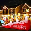13.5 FT Large Christmas Yard Inflatables Outdoor, Blow Up Santa Claus on Sleigh with 3 Reindeers, Lighted Holiday Inflatables Decoration for Xmas Party, Garden, Lawn, New Year (Santa Claus on Sleigh)