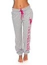 U.S. Polo Assn. Essentials Womens Sweatpants Joggers – Lounge Pants for Women (Heather Grey with Bright Pink Print, Large)