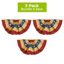 Burlap Patriotic Bunting USA 72"x36" (Set of 3) Pleated Banners w/ Grommets