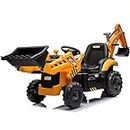 Sesslife 12V JCB Ride on Excavator, Kids Ride on Car with Remote Control, Electric Vehicle with Front & Back Loader for Kids Aged 3-8 Years, Soft Start Function, Four Types of Transformable, Yellow