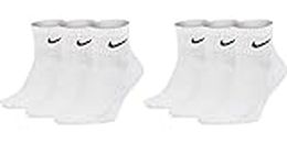 Nike SX7667 Short Socks 6 Pairs Men's Women's Ankle High White Black Value Set Everyday Cotton Cushioned Ankle Sports Socks Size 1 3 5 7 9 11 13 15 17 - White -