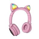 TECHMADE Bluetooth Headphones with Cat Ears, Headphones with Cat Ear, LED Headphones with Microphone for iOS/Android/PC/Laptop/Tablet (Pink)