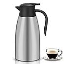 68 Oz Thermal Coffee Carafe, Double Wall Stainless Steel Insulated Coffee Carafes For Keeping Hot, Heat & Cold Retention, 2 Liter Thermal Coffee Tea Beverage Dispenser (Silver)