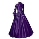 JISDFKFL Victorian Dresses for Women, Ladies Vintage Long Sleeve Tie Ball Gown Fancy Palace Renaissance Costume Women Gothic Witch Dress Medieval Plus Size Dress Purple
