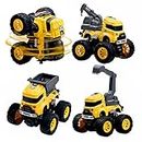 Construction Monster Truck Toys - 4pcs Excavator, Mixer, Crane, Dump Trucks Toy | Push and Go Friction Powered Cars Stunt Vehicles Playset | Kids Birthday Party Favors Gifts for 3+ Year Old Boys Girls