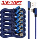 3/6/10Ft 90 Degree Right Angle Charger Cable For Apple iPhone iPad Charging Cord