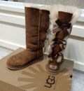 UGG Bailey Bow Tall  Chestnut Suede Fur Boots Womens Size 9 