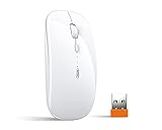 INPHIC Mouse senza fili ricaricabile, ultra sottile silenzioso 2.4G Cordless Mouse 1600 DPI con ricevitore USB per Laptop PC Computer Mac Tablet, livello della batteria visibile, bianco