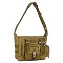 HUNTVP Tactical Crossbody Messenger Shoulder Bag Molle for Men Women Camping Hiking Working Laptop Pack (Brown)