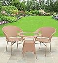Corazzin Patio Seating Chair And Table Set Of 3 Outdoor Furniture Garden Patio Seating Set 2 Chairs & 1 Table Balcony Furniture Coffee Table Sets - (Light Brown) - Hdpe Rattan Uv, 24 Inch