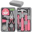 Hi-Spec 25pc Pink Household DIY Tool Kit for Women. Small Mini Tool Box Set of Starter Basic Ladies Tools For Home & Office