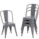 FDW Metal Dining Chairs Set of 4 Indoor Outdoor Chairs Patio Chairs Kitchen Metal Chairs 18 Inch Seat Height Restaurant Chair Metal Stackable Chair Tolix Side Bar Chairs (Gray)