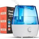 Cool Mist Humidifiers for Bedroom - 2.2L Water Tank, Baby, Office, Quiet Ultrasonic Air Vaporizer, Adjustable Mist Level, 360 Nozzle Rotation, Auto-Shut Off, Large Area Humidifier Easy Fill and Clean (Blue)