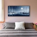 Framed Canvas Prints Stretched Moon Night Harbor Wall Art Home Decor Painting