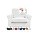 U-NICE HOME 2pcs Velvet Soft Sofa Cover Couch Cover - 1 Separate Seat Cover Stay in Place - Slipcover Sofa Covers Furniture Protector for Dogs (Chair, Off White)