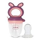 LuvLap Silicone Food/Fruit Nibbler with Extra Mesh, Soft Pacifier/Feeder, Teether for Baby, Infant, Bunny Violet & Pink