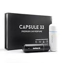 Capsule 33 Car Perfume Starter Pack, Car Air Freshener, Ultrasonic Aroma Diffuser, 6 Fragrances (White Crystal, Red Diamond, East Gold, Ocean Blue, Sweet Cherry, Light Pink) (Black)