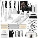 GARELF Flat Top Griddle Accessories Kit, 30PCS Barbecue Grill Tools Set for Blackstone and Camp Chef with Scraper, Kabob Skewers, Spatula, Tongs, Egg Ring, for Outdoor Teppanyaki& Gas Grill, Silver