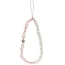 DLYFNVEV Pink Phone Charm Evil Eye Pearl Beaded Phone Charms Strap Rose Quartz Healing Crystal Cell Phone Accessories Charm Phone Chain Keychain Wrist Lanyard Strap Wristlet…