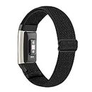 YONWORTH Adjustable Elastic Watch Band Compatible with Fitbit Charge 2 Bands, Stretchy Nylon Loop Strap Soft Wrist Bands Bracelet Sport Replacement for Women Men (Twill Black)