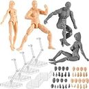 Wettarn 4 Sets Action Figure Drawing Model Body Action Figures PVC Poseable Mannequin Painting Drawing for Body Model Artist Decoration Collection Gifts Male Female Grey Skin Tone