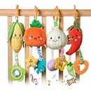 TUMAMA Hanging Vegetable Plush Toy Set, 4 Pack Vegetable Crib Stroller Toys, Early Baby Cognitive Sensory Rattle Hanging Toy with Teether. Suitable for Babies 0, 3, 6, 9, 12 Months