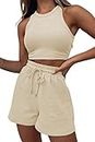AUTOMET Womens 2 Piece Outfits Tracksuits Lounge Matching Sets Two Piece Linen Shorts Spring Tops 2024 Trendy Summer Clothes