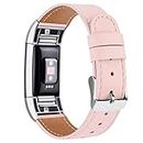 Tobfit Bracelet Compatible Fitbit Charge 2 en Cuir Sport Femme Homme,Bande de Rechange Ajustable connecteurs en métal Accessoires (Rose, 5,5 "- 8,1")