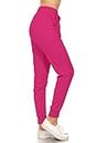 Leggings Depot Womens Relaxed fit Jogger Pants - Track Cuff Sweatpants with Pockets, Neon Fuchsia, Small