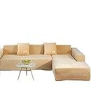 AmphaDeco Velvet Corner Sectional Couch Covers L Shape Sofa Cover for Living Room Super Soft Stretch U Shaped Sofa Slipcover Anti Slip Pets Dogs Furniture Protector,Beige,2seater