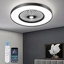 KAMLAM 24" Bladeless Ceiling Fan with Light, Low Profile Ceiling Fan, Modern Flush Mount Ceiling Fan with Remote & APP Control, Enclosed Ceiling Fan LED Dimmable Lighting Black