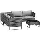 Outsunny Patio Furniture Set, 4 Piece Outdoor Sectional Sofa Rattan Outdoor Furniture with Coffee Table, Corner Table, Wicker Sofa for Backyard, Porch, Poolside, Balcony, Garden