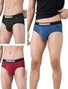 DAMENSCH Men's Deo-Cotton Deodorizing Brief- Pack of 3- Marbled Blue, Spotted Black, Snapping Red- Large