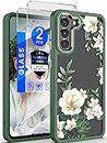 Dretal for Samsung Galaxy S21 5G Case Floral, Military Grade Drop Tested Hard Back & Soft Edge Slim Flower Women Girls Phone Protective Cover + Tempered Glass Screen Protector for Galaxy S21 (Green)